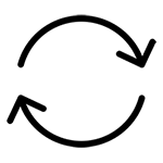 Two semicircular curved black lines with arrows facing each other creating the outline of a circle