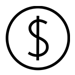 Circled Illustration of dollar sign outlined in black against a white background